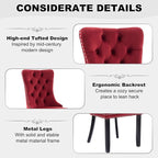 51 Inch Glass Dining Table Set for 4, Rectangular Glass Kitchen Table with 4 Upholstered Velvet Accent Chairs, 5 Piece Modern Dining Room Set, for Home, Apartment, Small Spaces - Red Black
