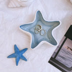 Starfish Ceramic Jewelry Tray, Ocean Themed Trinket Holder for Jewelry Storage, Beachy StDecorative Trinket Ring Dish, Suitable for Mother Friend Sister, Gifts for Women, Home Decor(Sea Blue)