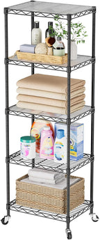 SINGAYE Shelf Closet Wire Shelving：Adjustable Metal Unit for Laundry Room Organization Bathroom Kitchen Home Storage with Wheels Small Pantry Rack Shelves