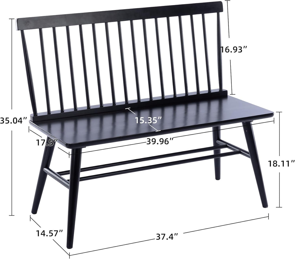 DUHOME Entryway Bench, Black Dining Bench with Spindle Back Farmhouse Wood Wi...