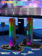 RGB Headset Stand with Wireless Charger, 8-in-1 Charging Station for iPhone, Samsung, Apple Watch Type-C/USB Ports, Gaming Headphone & Controllers Holder, Organizer for Desk Includes 20W PD Adapter