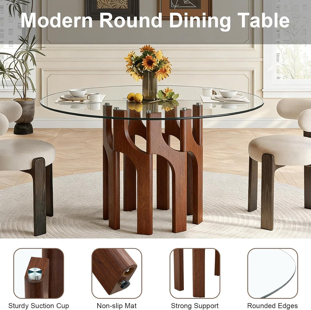 Round Glass Dining Table for 4-6, Modern 46-Inch Kitchen Table with Sturdy Pe...