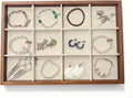 Large Jewelry Trays for Drawers Stackable Velvet Jewelry Display for Vendors Jewelry Drawer Organizer Inserts for Rings Necklace Bracelets Earrings and Studs Earring (Beige, 12 Grid)