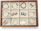 Large Jewelry Trays for Drawers Stackable Velvet Jewelry Display for Vendors Jewelry Drawer Organizer Inserts for Rings Necklace Bracelets Earrings and Studs Earring (Beige, 12 Grid)