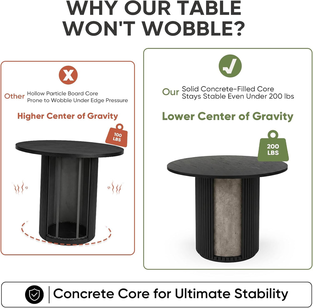 Comfy to go 36 inch Modern Round Dining Table, Solid Wood Strips Pedestal Bas...