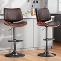 Swivel Bar Stools Set of 2, Adjustable Bentwood Barstools for Kitchen Counter, Modern PU Leather Upholstered Bar Chair with Back and Footrest, for Kitchen Island, Bar, Dining Room, Brown