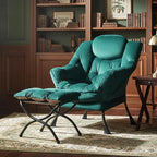 Tiita Lazy Chair with Ottoman, Modern Large Accent Lounge Armchair, Comfy Leisure Sofa Reading Chair with Footrest for Bedroom, Living Room, Dorm Rooms, Garden and Courtyard, Green