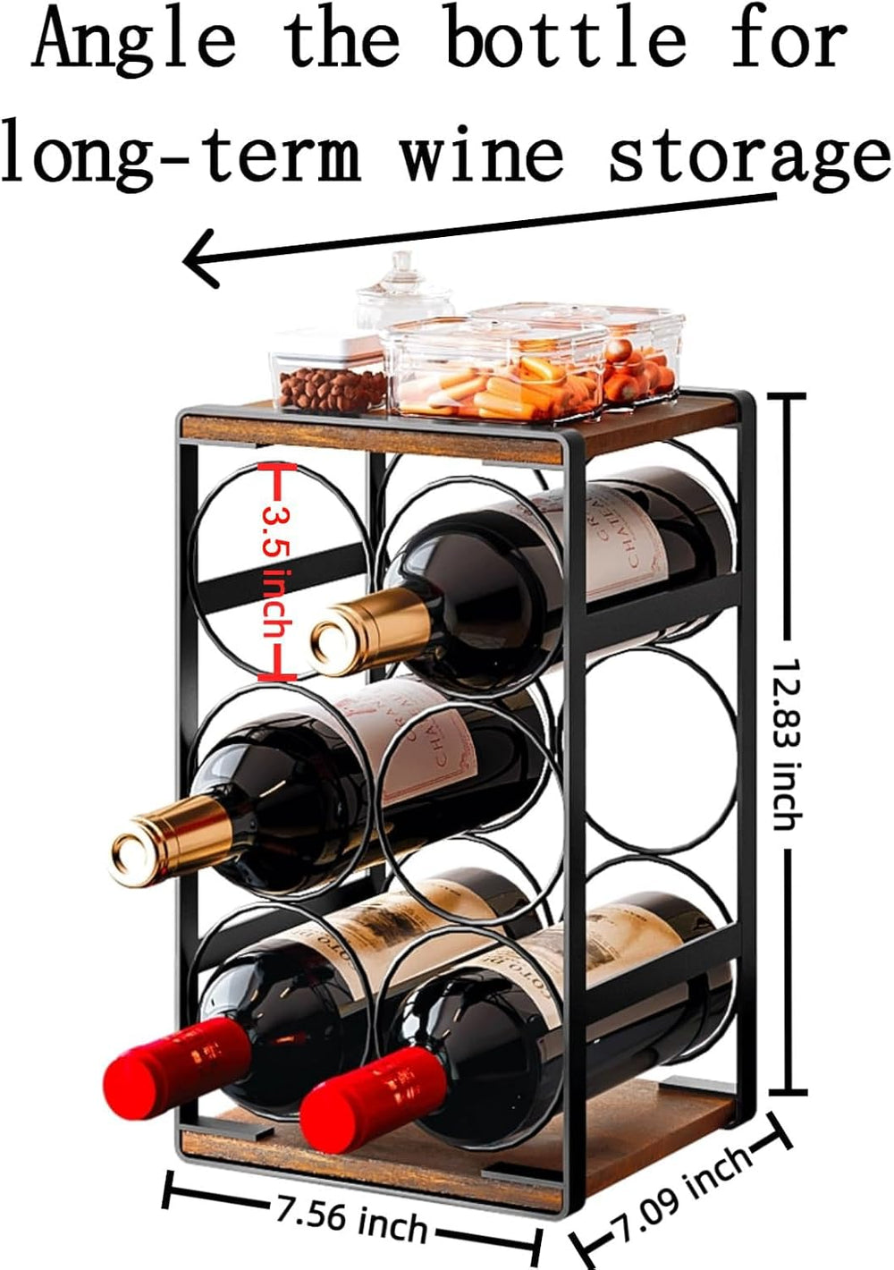 Wine Rack Countertop 6 Bottle Small Wine Racks for Inside Cabinet | Compact D...