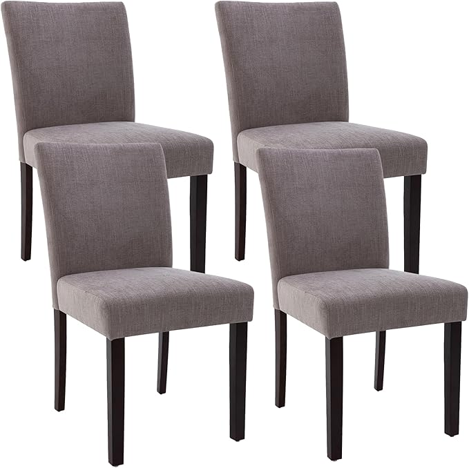 Watson & Whitely Upholstered Dining Chairs Set of 4, Fabric Armless Dining Room Chairs with Solid Wood Legs & Back Side Chair for Kitchen, Living Room, Restaurant, Dark Grey
