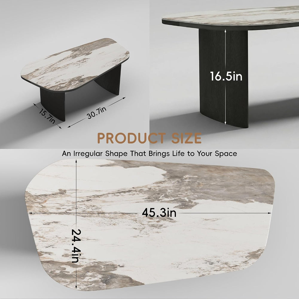 Luxury Marble Coffee Table, Premium Sintered Stone Top, Natural Wood Look Bas...