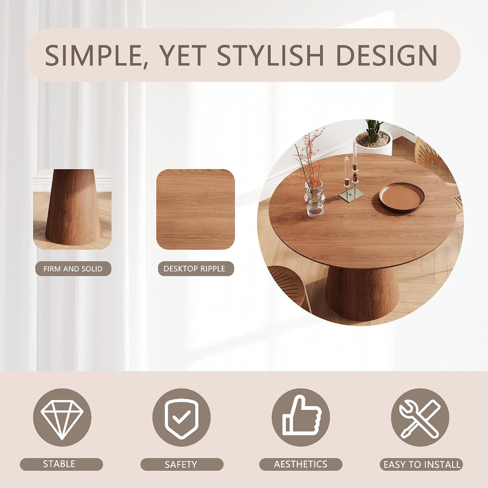 43" Round Dining Table for 4,Modern Natural Wood Dining Table with Cone ...