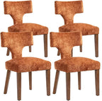 Soft Padded Dining Chairs Set of 4, Modern Farmhouse Upholstered Chairs with Linen Fabric & Rubber Wood Legs, Ergonomic Armless Seats for Dining Room Kitchen Living Room (Orange)
