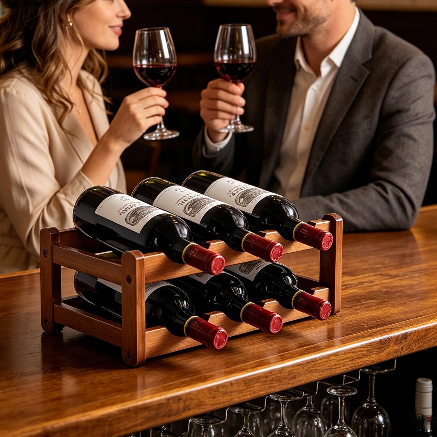 Wine Rack Countertop, 2 Tier Wine Rack 6 Bottle Wine Racks for Wine Bottles Storage Display,Free Standing Floor Wine Racks Countertop Wine Holder Bottle Rack Wine Storage Cabinet Shelf (2 Tier)