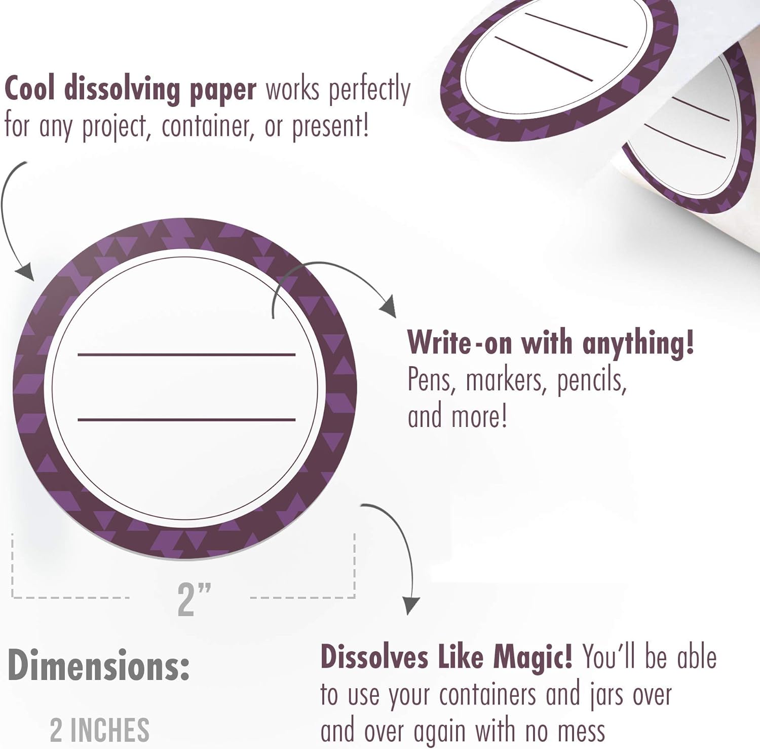 Canning Labels Dissolvable Stickers for Mason Jars and More (2" Round 200/roll) Canning Supplies Washes Off in Seconds Like Magic - Jar Labels Homemade Jam, Jelly, and More (Eggplant)