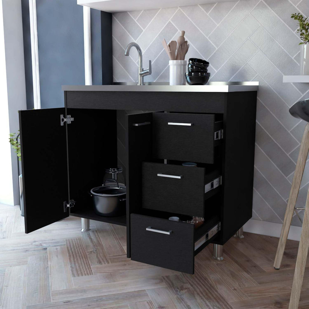 Black 2-Door 3-Drawer Kitchen Cabinet