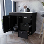 Black 2-Door 3-Drawer Kitchen Cabinet