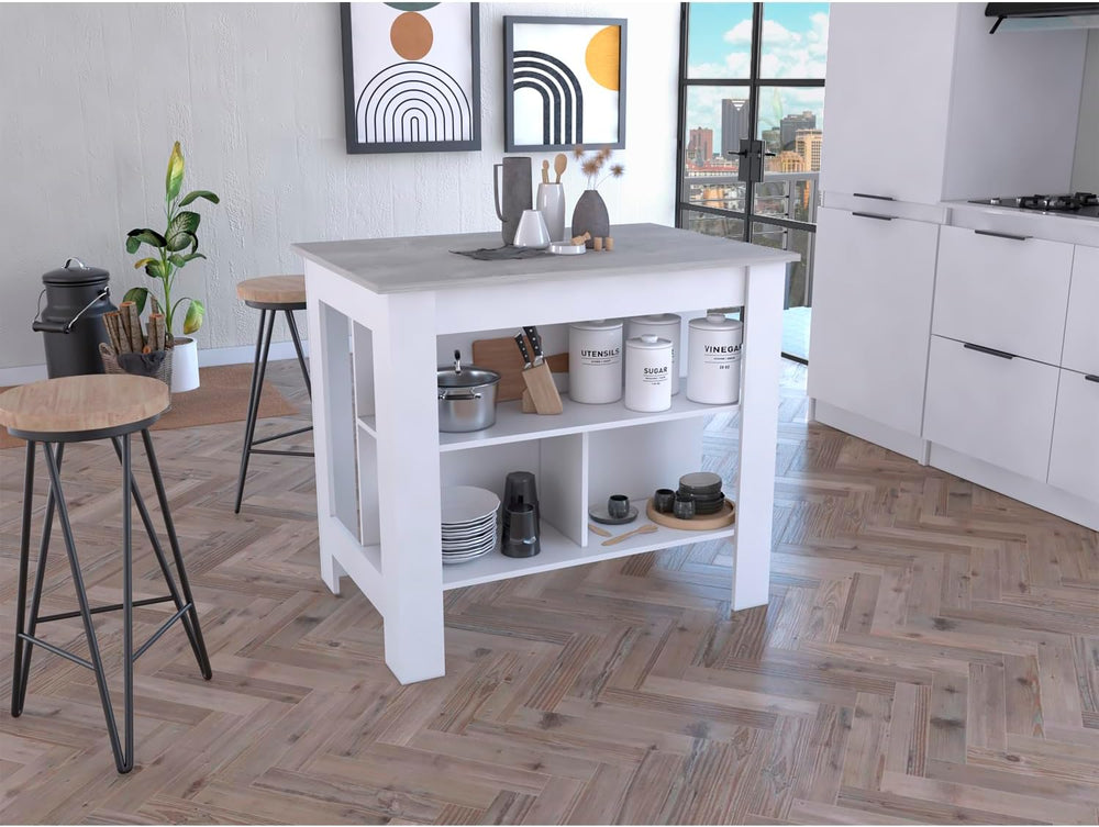 Kitchen Island with Four Legs and Three Shelves