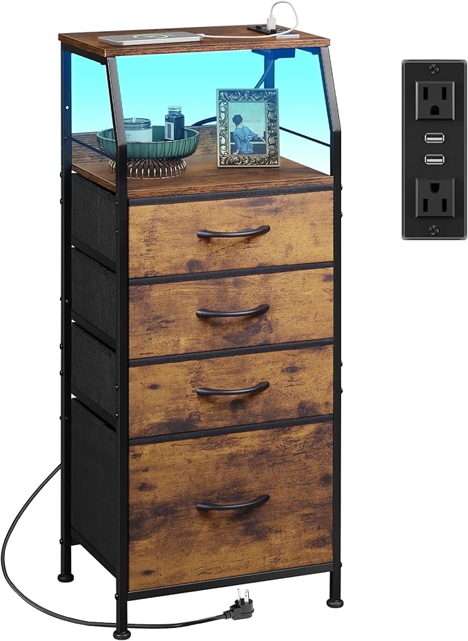 WLIVE 4 Drawer Dresser for Bedroom, 37" H Nightstand with Charging Stati...