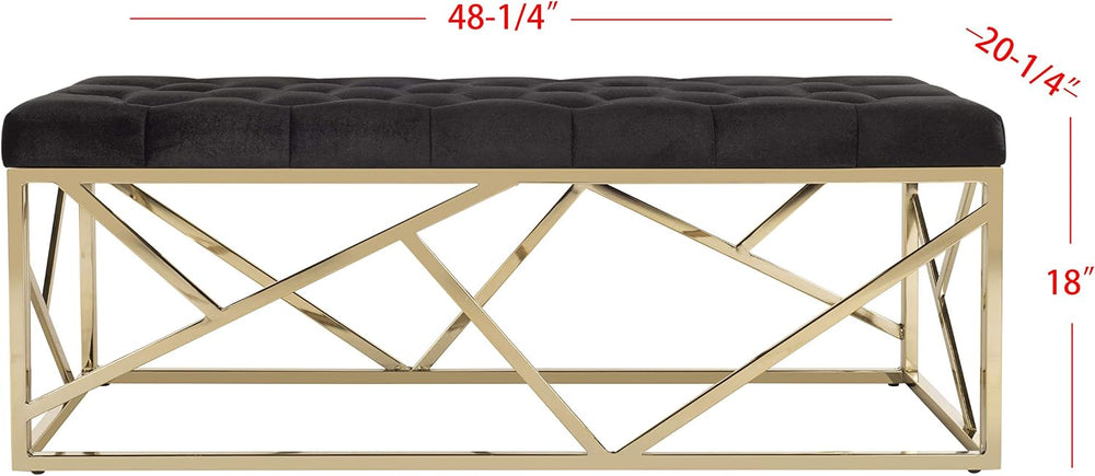 Safavieh Home Farah 48-inch Glam Black and Brass Tufted Rectangular Bench
