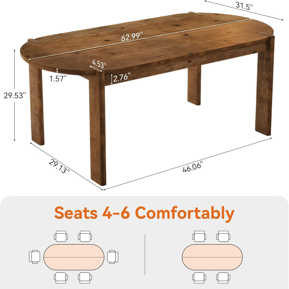 63" Solid Wood Oval Dining Table, Farmhouse Wooden Kitchen Table for 4-6...