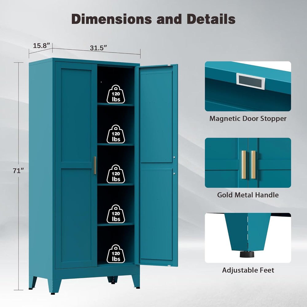 71” Tall Metal Kitchen Pantry Cabinet, Kitchen Storage Cabinets, Steel Cupboa...