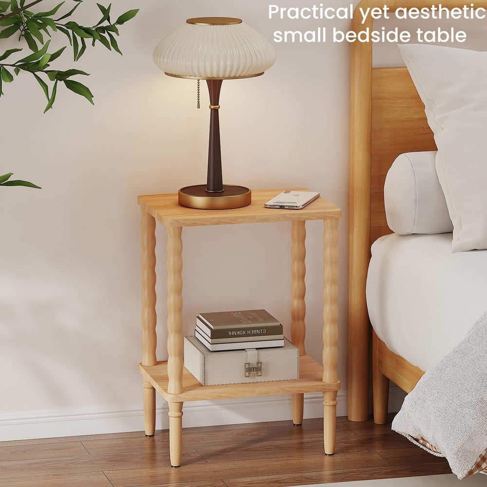 Solid Wood Side Table, Small Retro End Table, Narrow Couch Side Table with St...