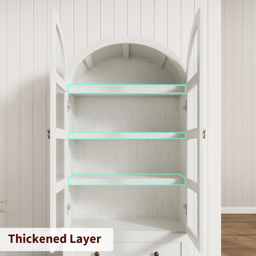 72" Tall Arched Kitchen Pantry Cabinet,Wood Arched Bookshelf with 2 Door...