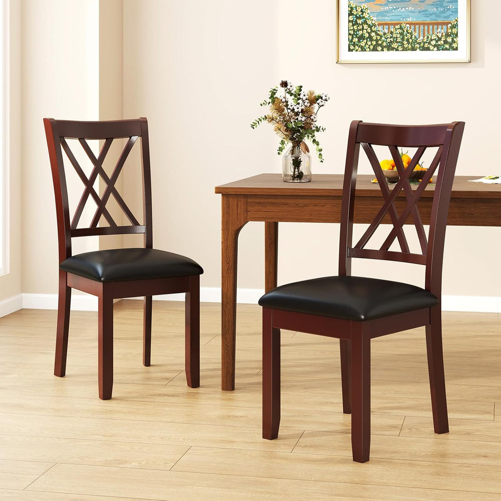 COSTWAY Set of 4 Dining Chairs, Wooden Kitchen Side Chair with PU Leather Pad...