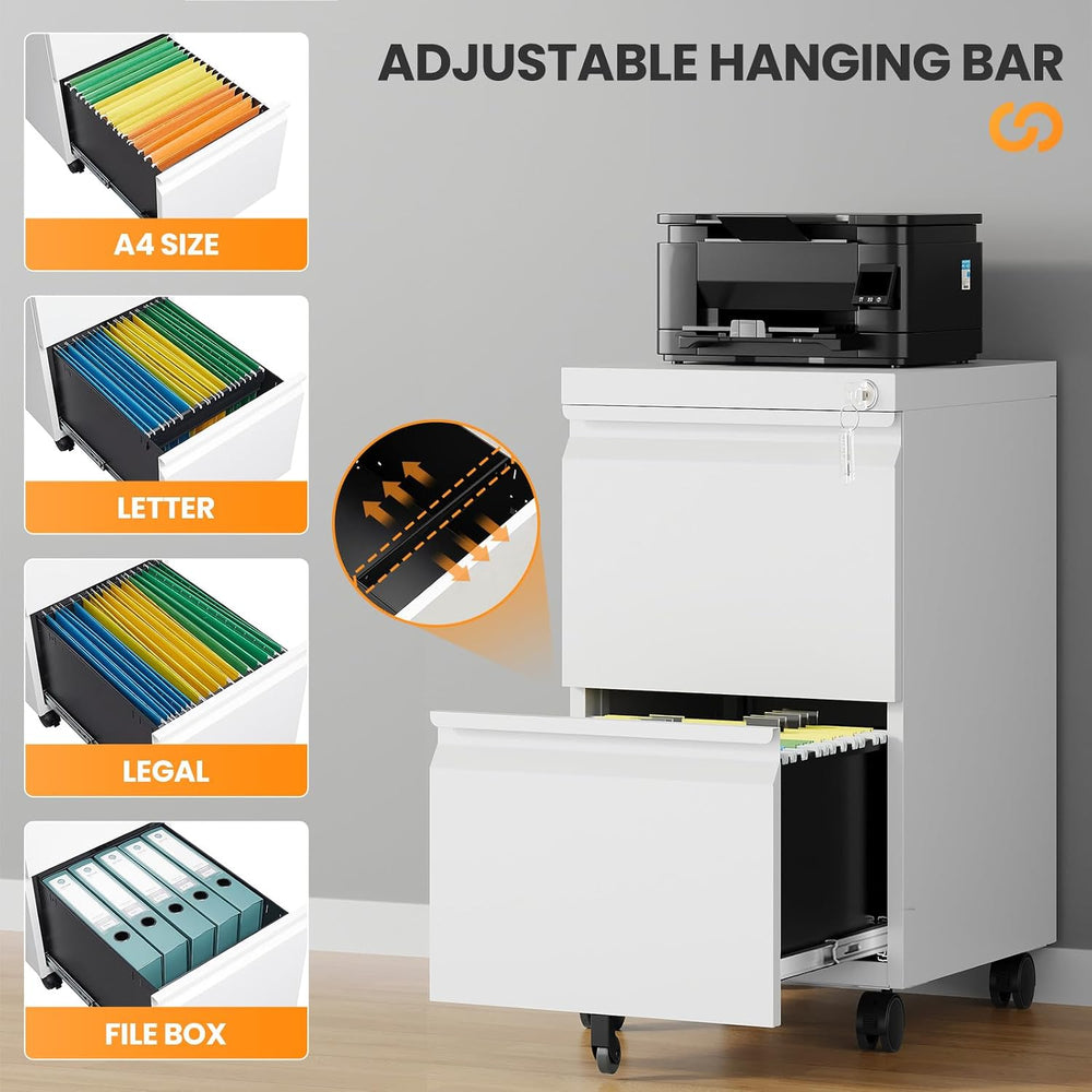2 Drawer Mobile File Cabinet, Fully Assembled File Cabinets with Lock, Metal ...