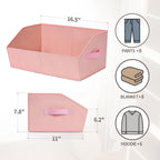 Closet Baskets for Shelves Trapezoid - Decorative Storage Baskets with Handle, Closet Bins for Organization, Shelf Storage Bins for Clothes, Books, Home, Office, 4 Pack, Pink