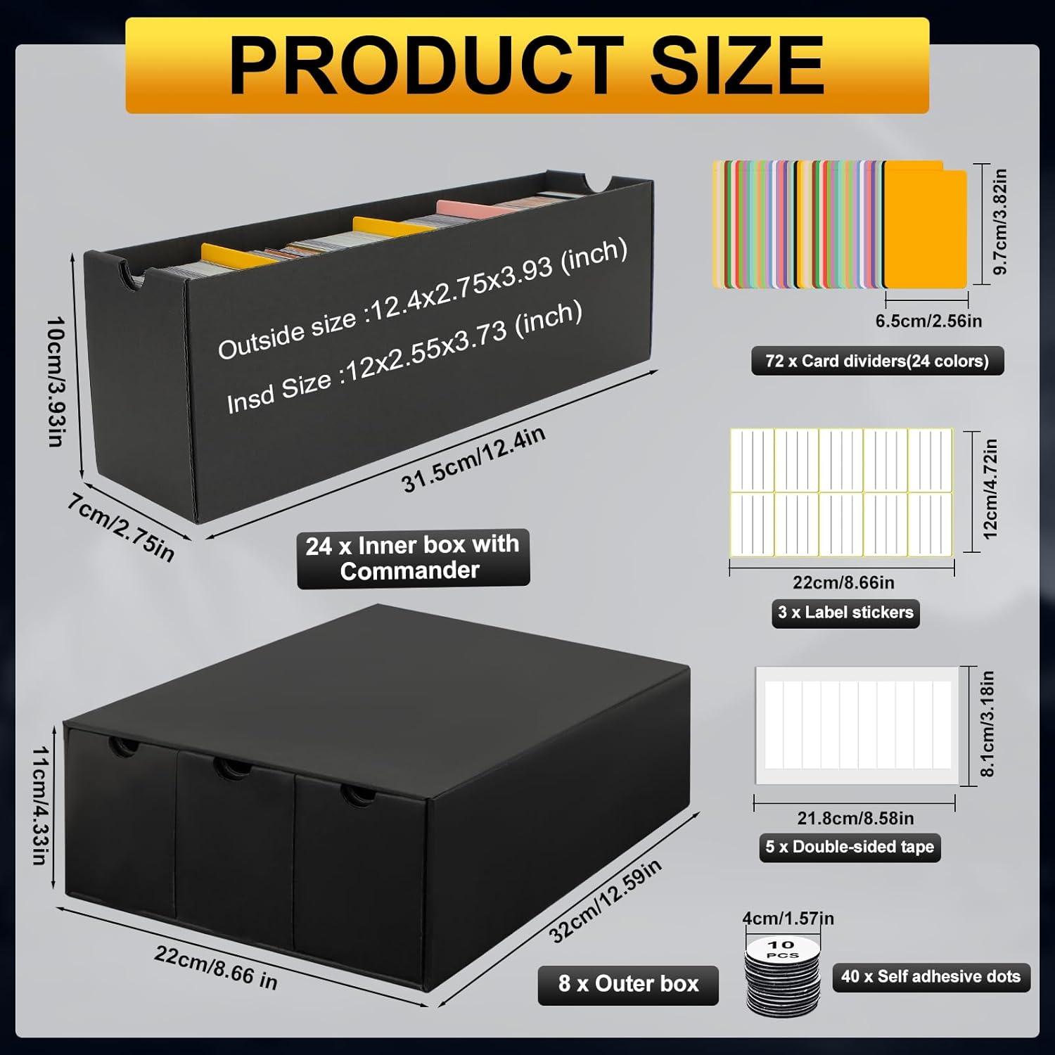 Trading Card Storage Box, Includes 24-600 CT Boxes & Card Dividers, + Trading Card Organizer for Collectible Card Games, for TCG, MTG, PTCG, Baseball Cards, with Labels & Tapes