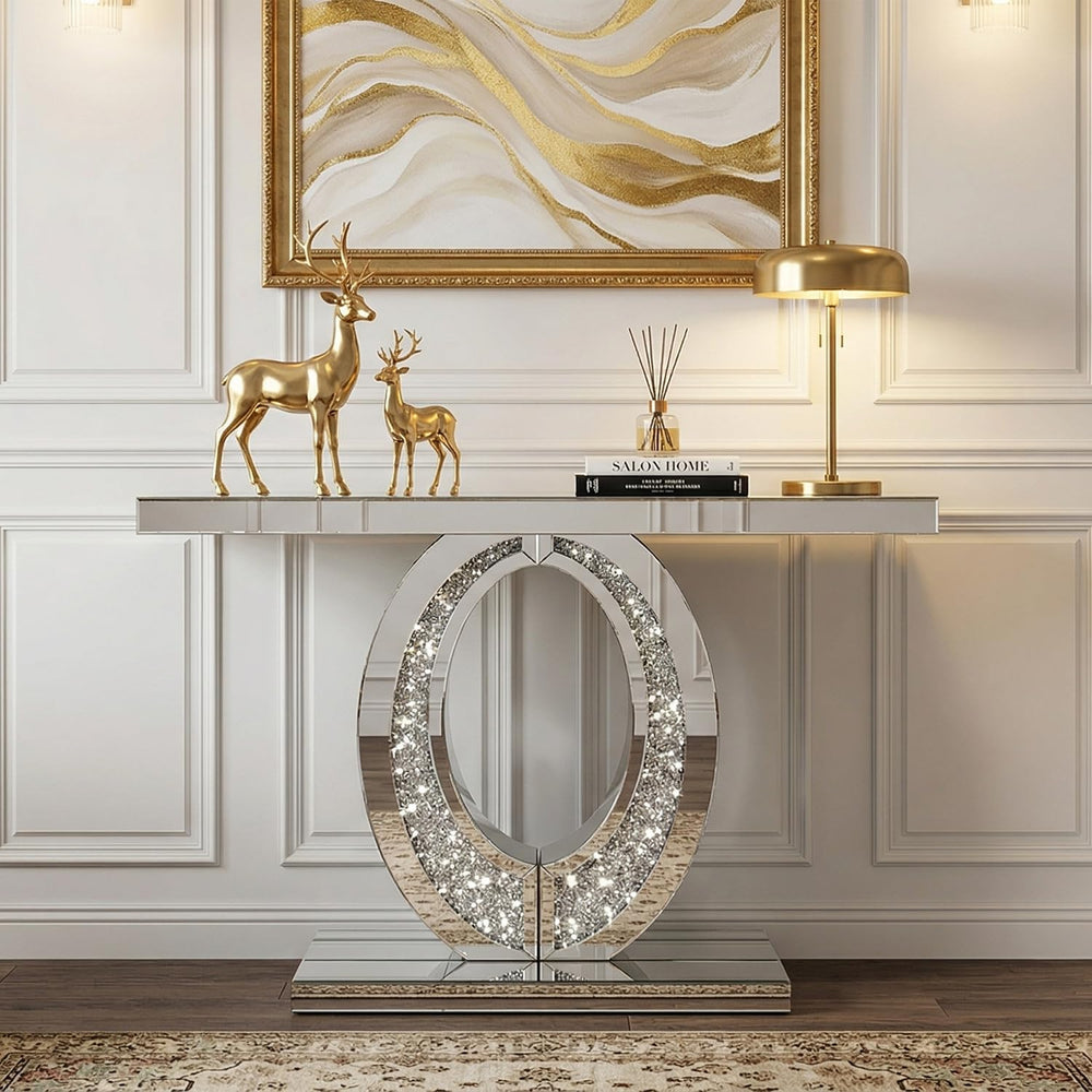 39‘’ Modern Mirrored Console Table with Crushed Diamond, Shatter-Proof Packag...