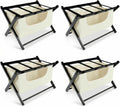 Bluecat Folding Luggage Rack 4 Pack with Detachable 43L Laundry Bag, 150Lbs Solid Wood Suitcase Stand, Space-Saving Luggage Holder for Guest Room Hotel Bedroom Entryway, Black