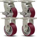 SY America 4" X 2" Casters Wheels,Heavy Duty Casters Set of 4，Polyurethane on Aluminum Wheels,2 Rigid 2 Swivel w/Top Lock Brake Casters,3200 LBS Load Capacity