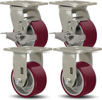 SY America 4" X 2" Casters Wheels,Heavy Duty Casters Set of 4，Polyurethane on Aluminum Wheels,2 Rigid 2 Swivel w/Top Lock Brake Casters,3200 LBS Load Capacity