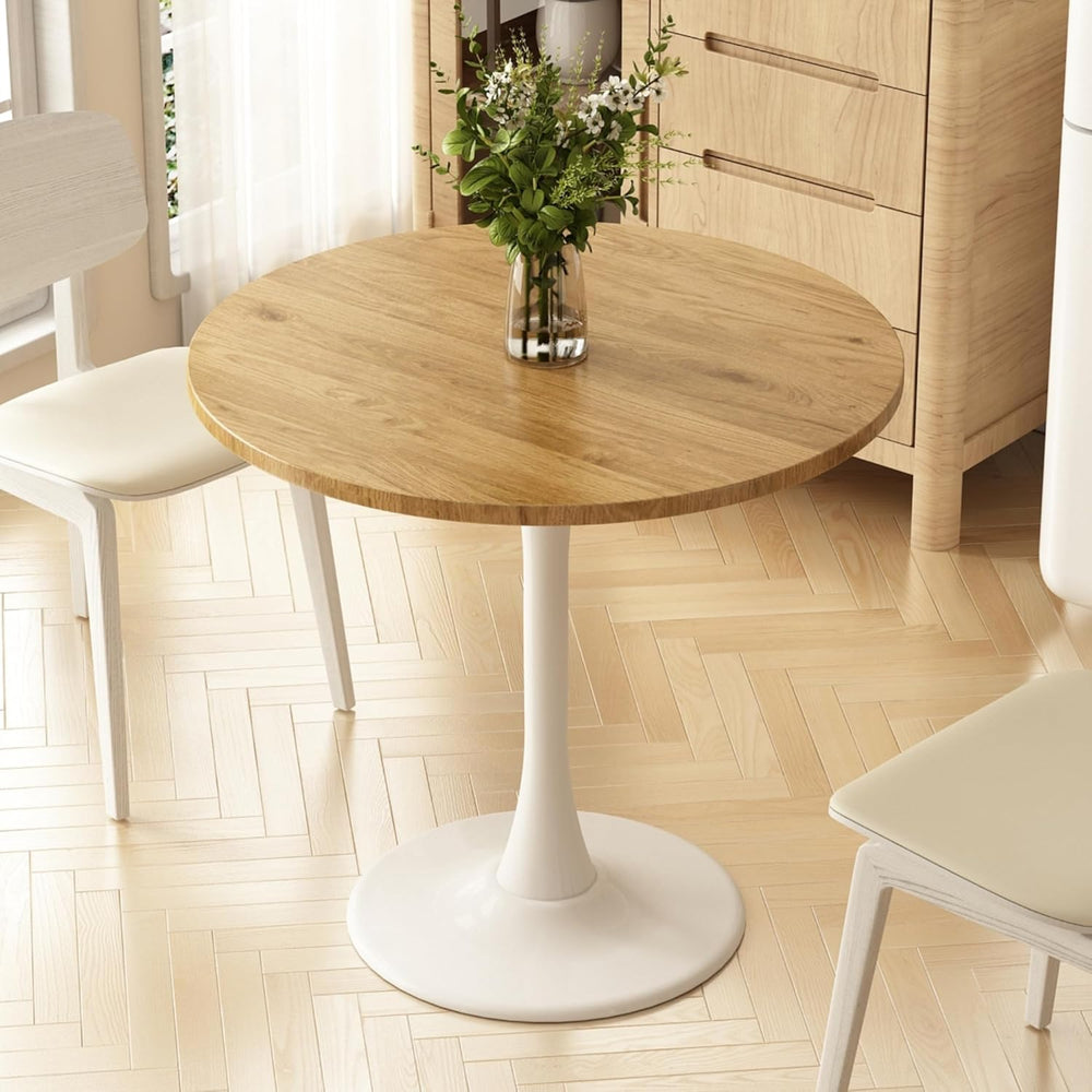 Round Dining Table 30" Circle Tulip Table with Wood Thickened Tabletop &...