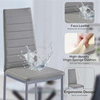 PU Dining Chairs Set of 4, Modern Kitchen & Dining Room Chairs Faux Leather Upholstered Dinner Chairs with Metal Legs for Small Space (Gray, Horizontal line)