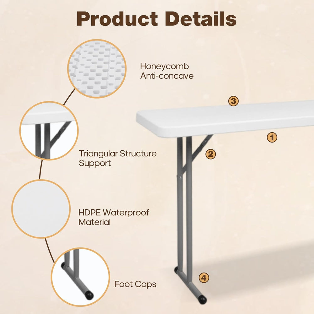 Folding Table 5FT, Heavy Duty Foldable Table for Indoor Outdoor Use, HDPE Rec...