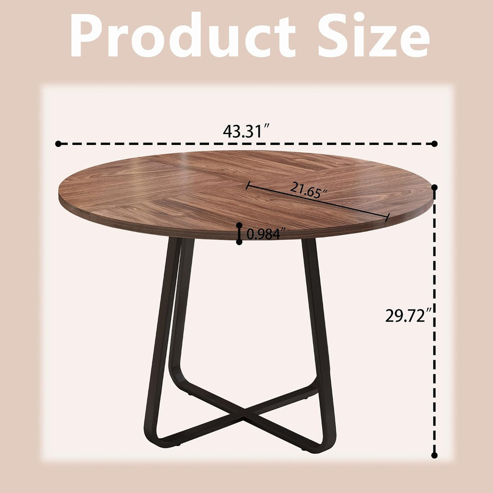 43.31'' Round Dining Table, Wood Kitchen Table with Metal X-Shaped Ba...