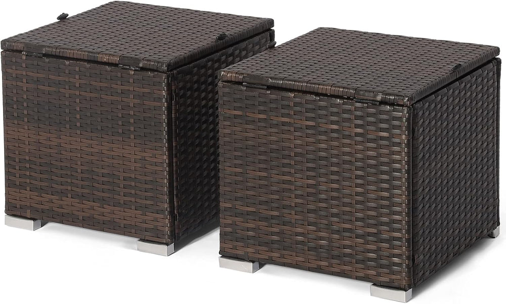MEDIMALL Patio Wicker Ottoman Set of 2, Multipurpose Outdoor Footstool w/Remo...