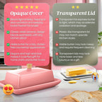 Flexzion Ceramic Pink European Butter Dish with Lid for Countertop (7 Inch) - Wide 2 Stick Double Butter Holder for Counter, Cream Cheese Container Storage Keeper