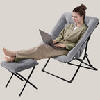 Walsham Folding Comfy Chair with Ottoman, Faux Fur Soft Cozy Lounge Reading Papasan Chair with Footrest for Adults Kids Bedroom Living Room Dorms Small Space, Gray