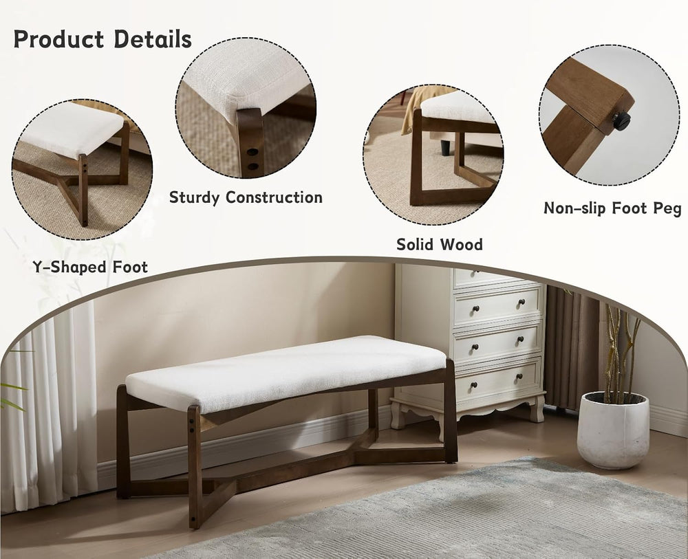 CIMOTA 49 Inch Modern Entryway Bench, Upholstered Bedroom Bench with Solid Wo...
