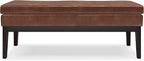 SIMPLIHOME Carlson Ottoman Bench in Distressed Saddle Solid Hardwood Frame with Vegan Faux Leather Upholstery, Vintage-Inspired Seating for Living Room, 44.5" Wide, Brown