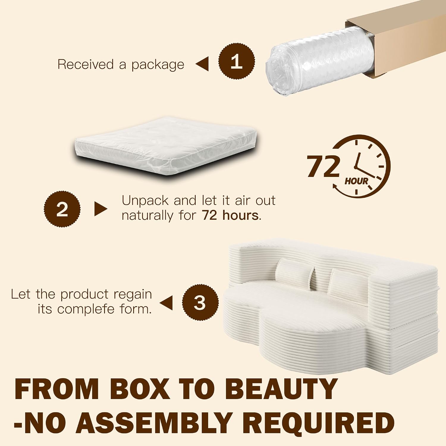Convertible Folding Sofa Bed, 2-in-1 Full Size Floor Boneless Couch Bed, Loveseat sleeper Couch , Corduroy Floor Sofa, Memory Foam Sleeper SofaBed, Small couches for small spaces, No Assembly, Beige