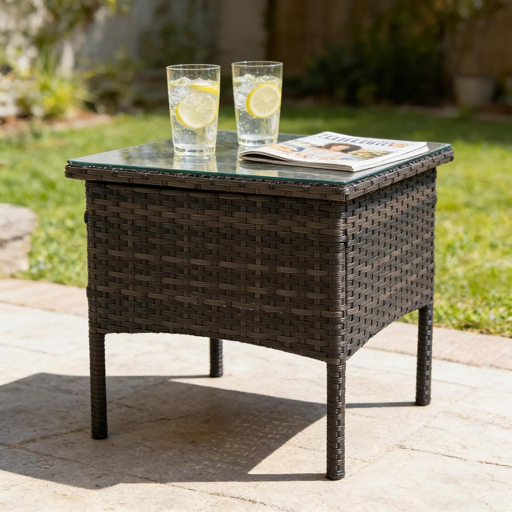 Outdoor Patio Wicker Table,Rattan Side Table,Modern Patio End Side Table with...