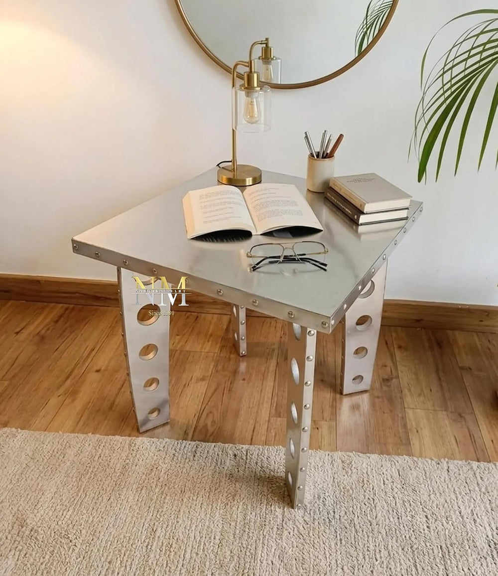 Handcrafted Aluminum Aviator Side Table- Square End Table with Retro Vintage ...