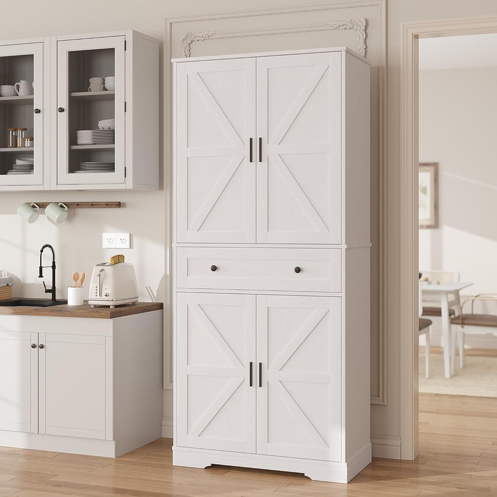 Garvee 71" Kitchen Pantry Cabinet, Barn Door Freestanding Cupboard with ...