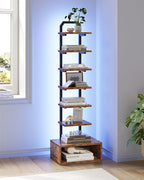 8-Tier Bookshelf, LED Bookcase with Semi-Open Bottom, Small Space Standing Shelf with Lights, Corner Storage Stand, for Living Room, Home Office, Bedroom, Rustic Brown TSJ08DBF
