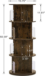 VECELO Rotating Bookshelf Tower, 360°Revolving Bookcase, Modern Tall Book Shelf Storage Display Rack Floor Standing, 4 Tier Storage Rack for Kids&Adults Solid Wood, Brown
